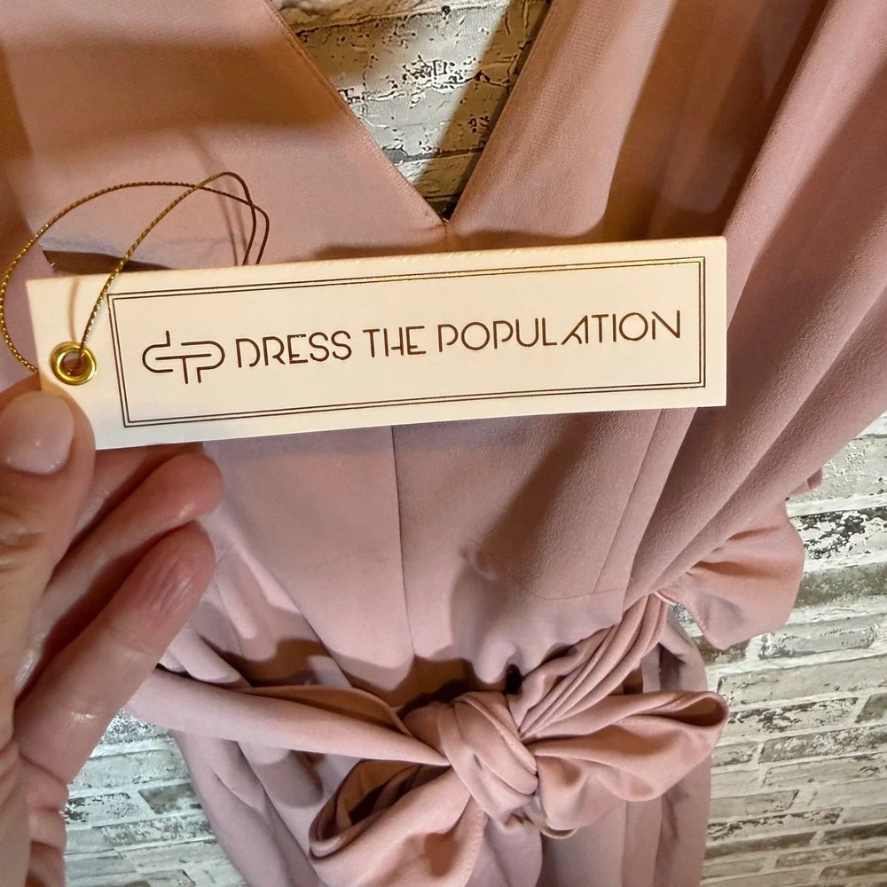Dress the Population XL Dusty Rose V-Neck Cap Sleeve Back Tie Cocktail Dress NEW - Picture 3 of 4